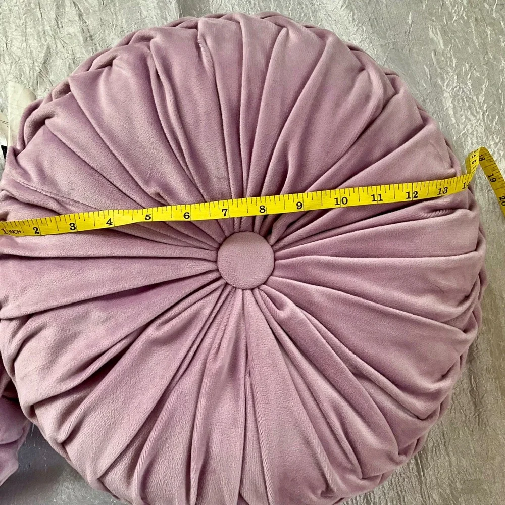 HIG Round Velvet Pleated Throw Pillows Set of 2 Dusty Mauve Lavender‎ Decorative